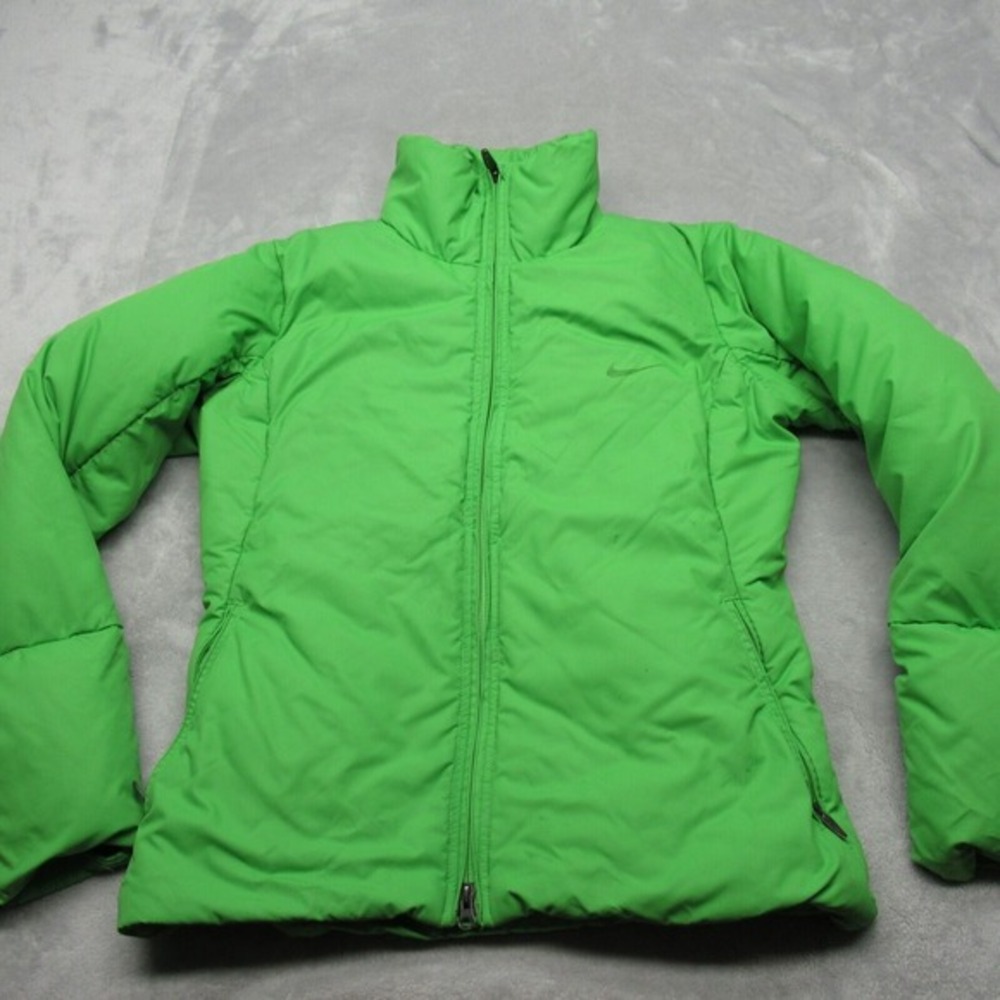 Nike Down Jacket Youth Large 12-14 Green Swoosh Zip Pockets Ripstop Full Zip - Picture 2 of 16